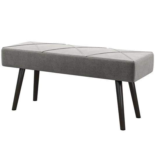 Upholstered End-of-Bed Bench with Steel Legs, Modern Bedroom Bench, Grey