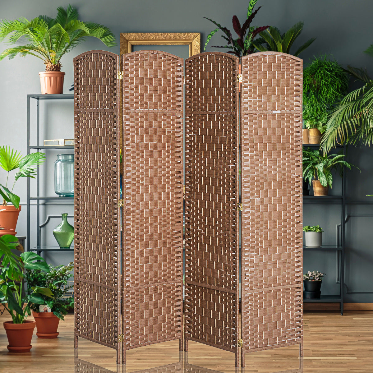 6 foot tall 4 panel wicker weave room divider privacy screen