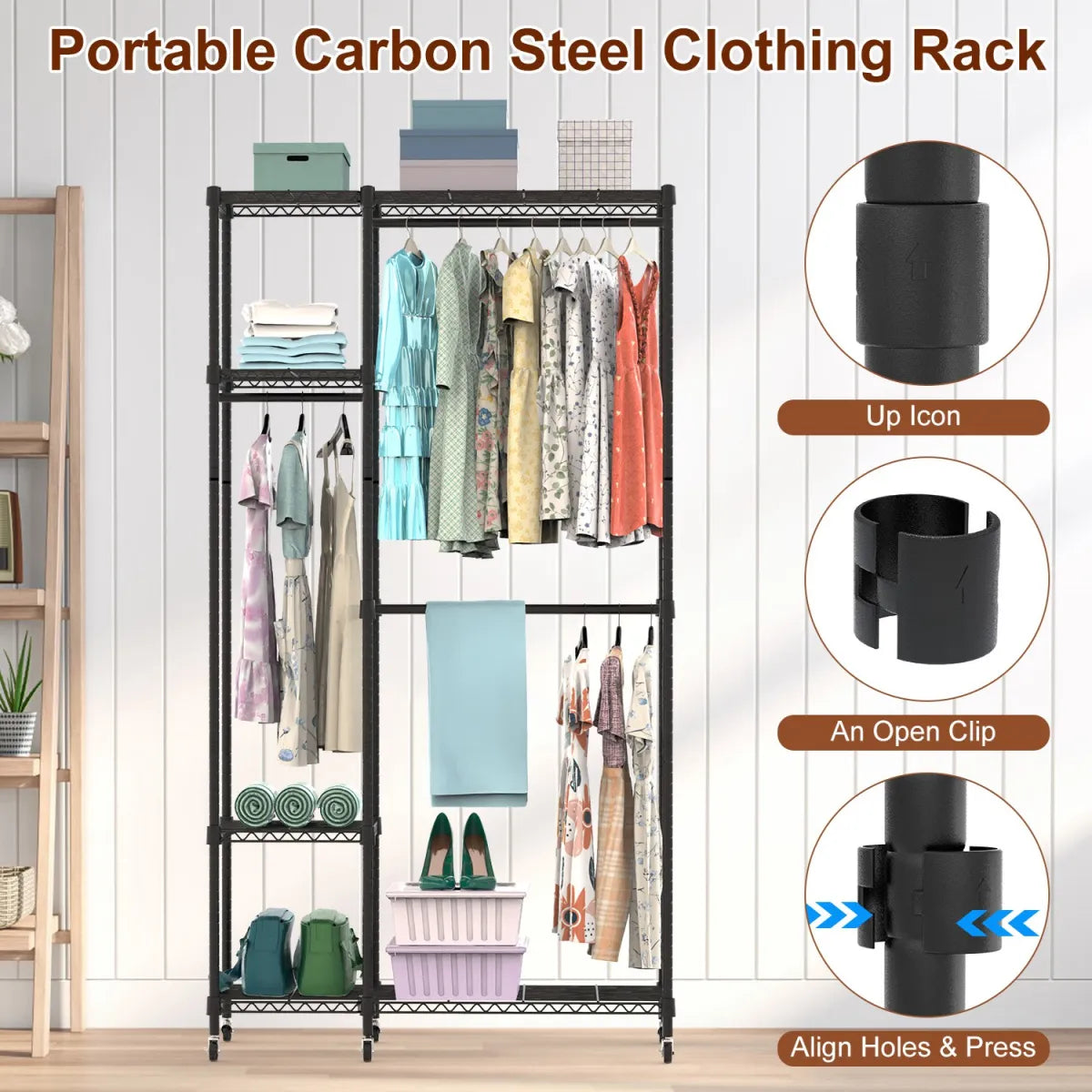 4-Tier Heavy Duty Garment Rack with Wheels – Rolling Clothes Rack
