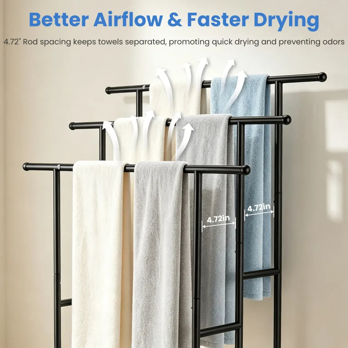 3-Tier Freestanding Towel Rack with Storage Basket, Black