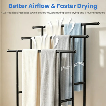 3-Tier Freestanding Towel Rack with Storage Basket, Black
