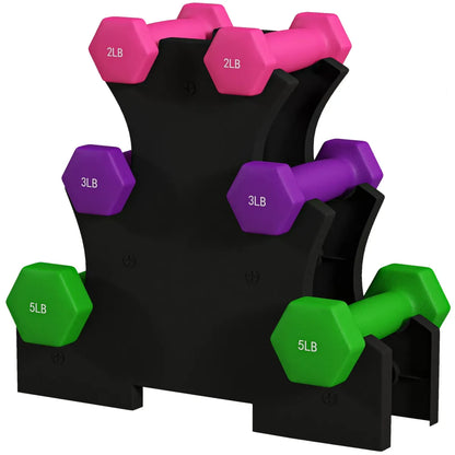 Dumbbell Set with Rack – 2, 3 & 5 lb Neoprene Hand Weights for Home Gym