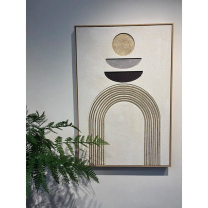 Set of 2 Framed Boho Abstract Wall Art, Antique Black & Beige Textured Canvas