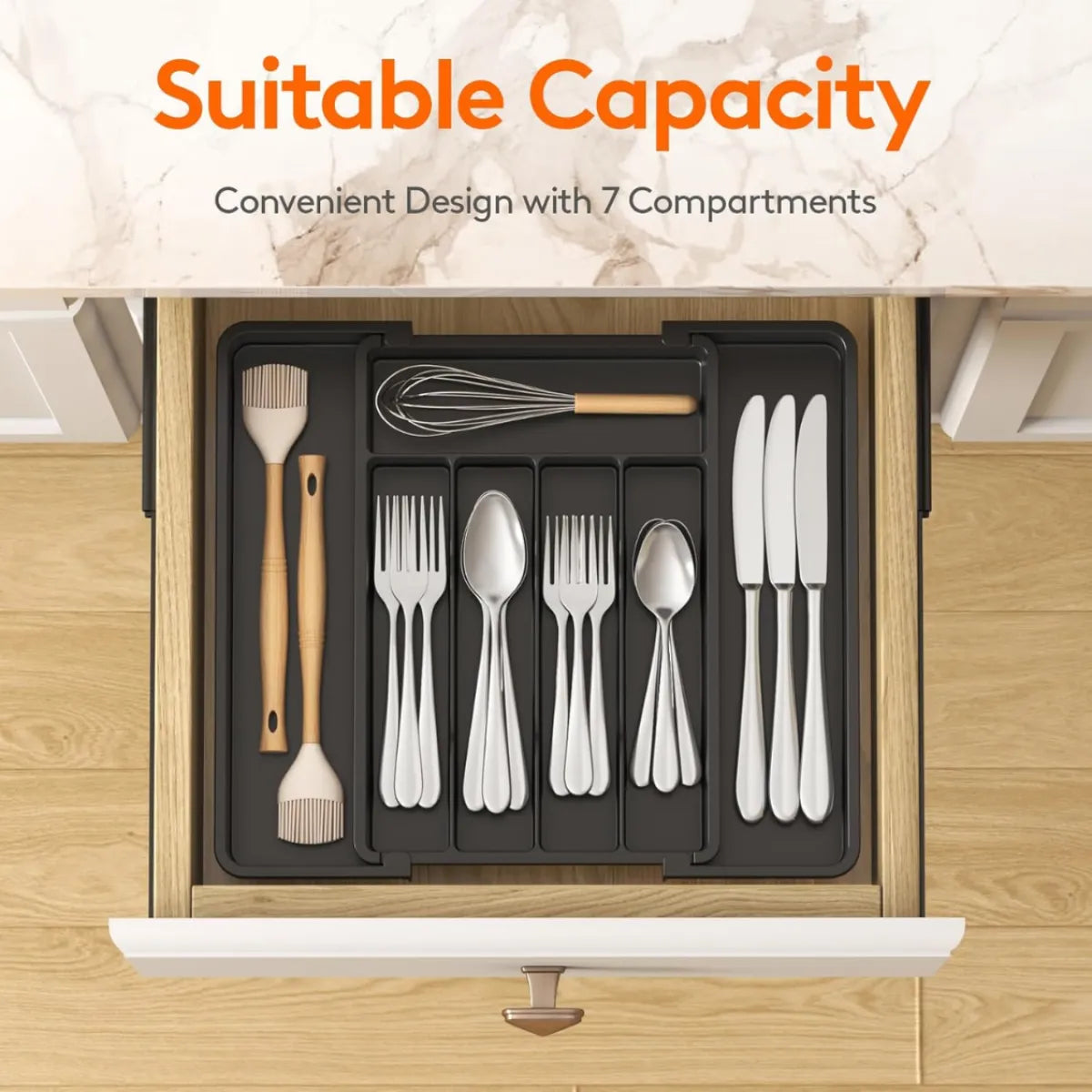 Expandable Silverware Drawer Organizer – Adjustable Kitchen Utensil Tray