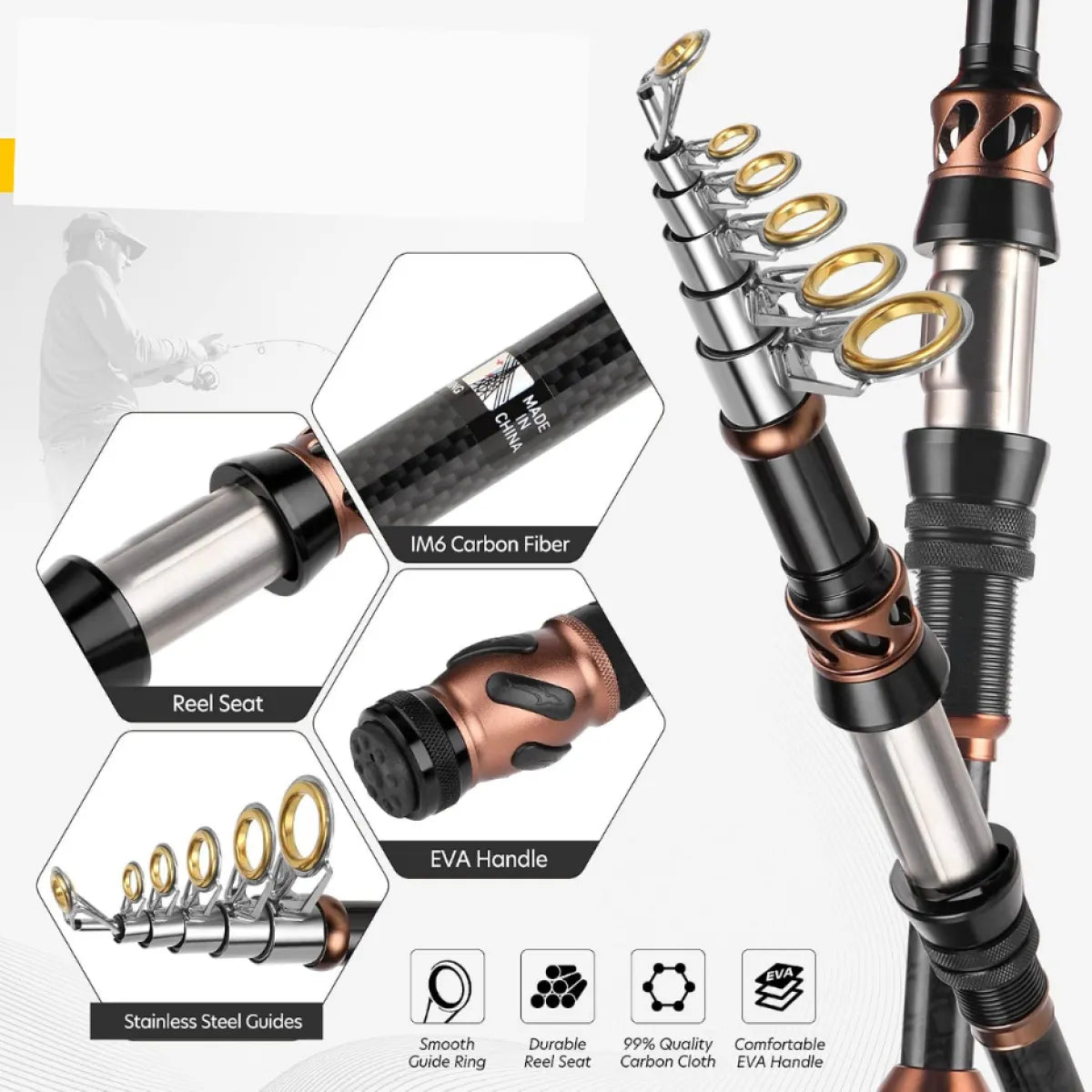 Telescopic Carbon Fiber Fishing Rod and Spinning Reel Combo