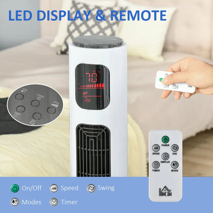 Oscillating Freestanding Tower Fan with Remote and 12-Hour Timer, White