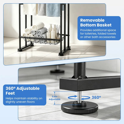3-Tier Freestanding Towel Rack with Storage Basket, Black
