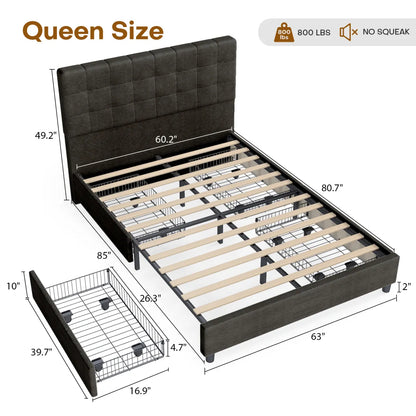 Queen Upholstered Vertical Channel Bed Frame with Storage Drawers – view 2