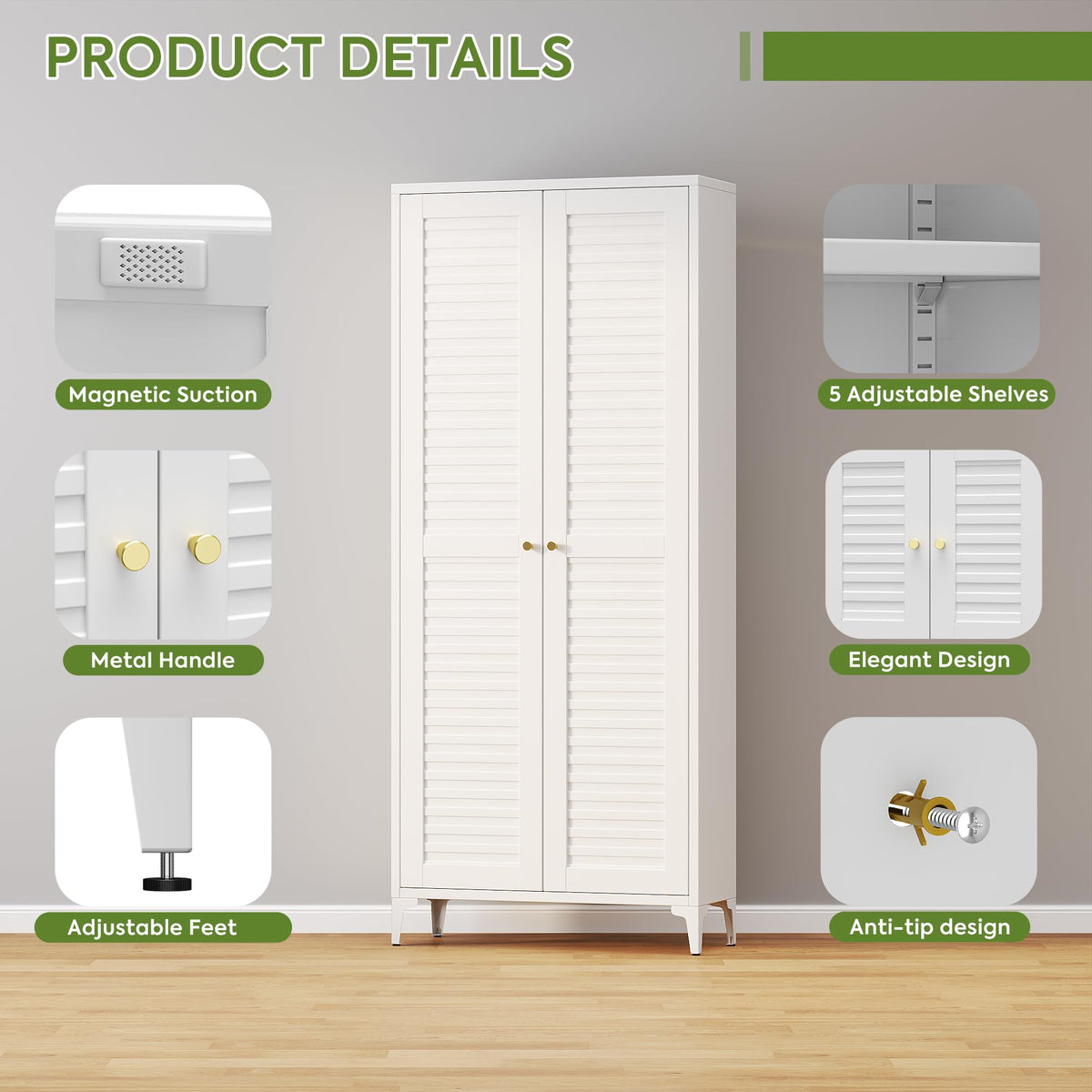 74 inch metal pantry storage cabinet, white