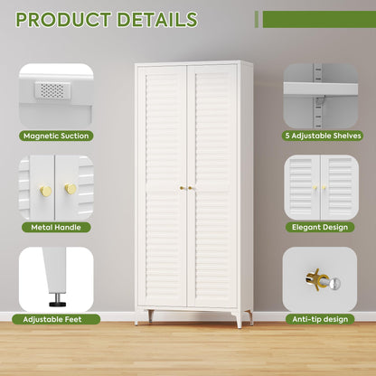 74 inch metal pantry storage cabinet, white