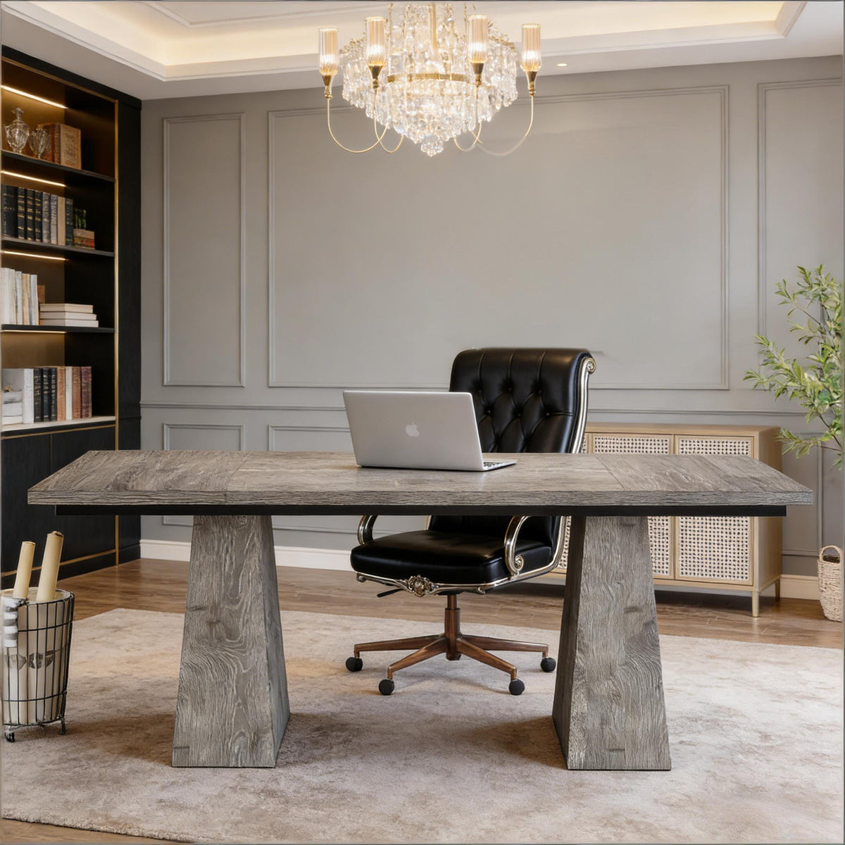 Executive desk workstation, grey