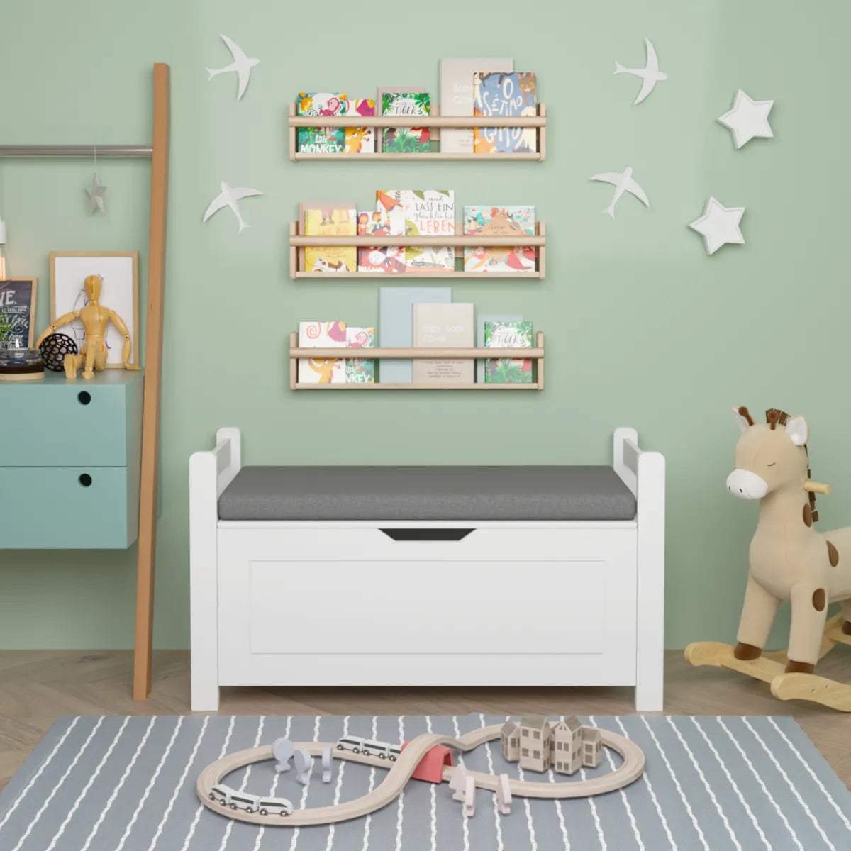 Kids Toy Box Storage Chest with Cushion Seat, White