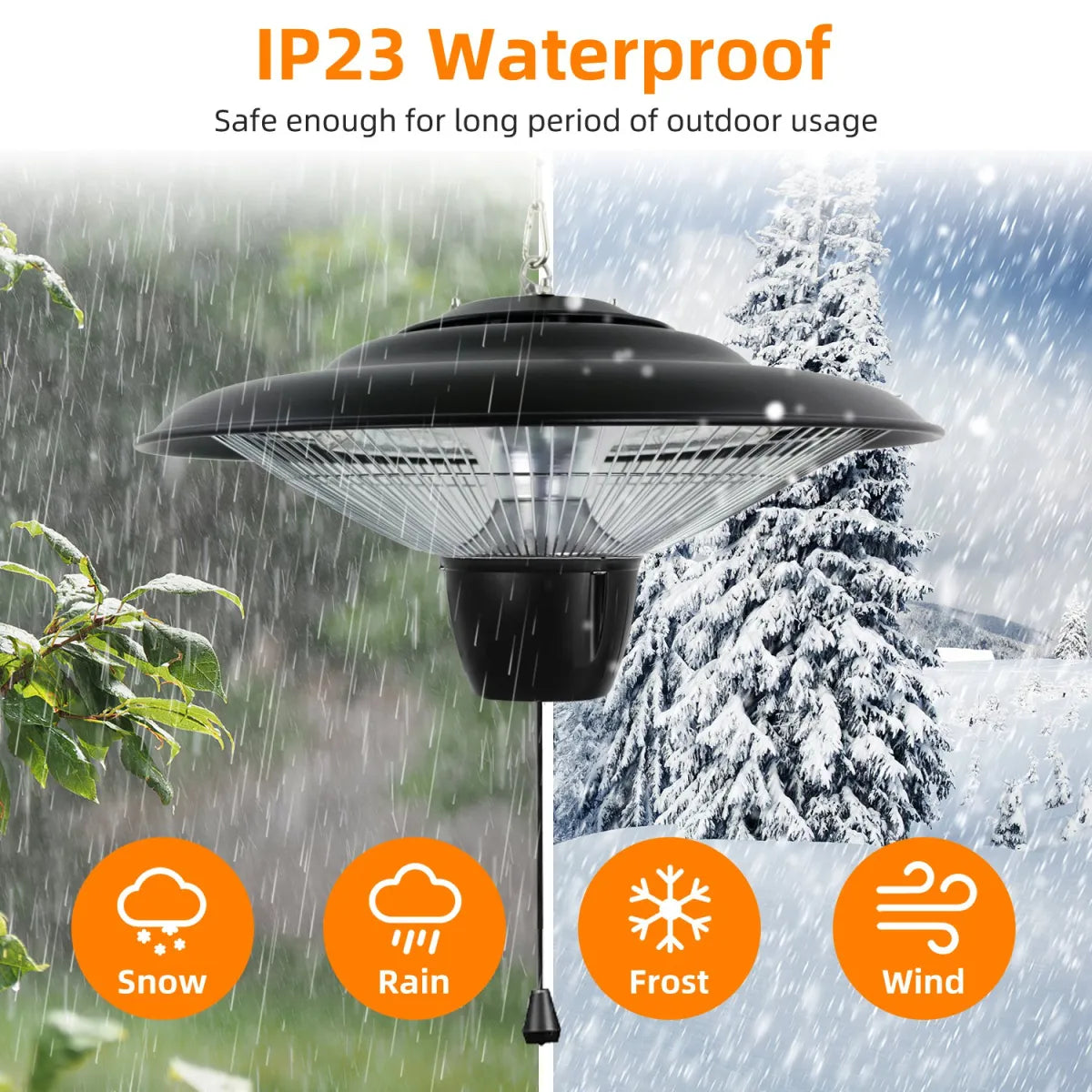 1500W Hanging Electric Patio Heater – Waterproof Outdoor Heating Lamp