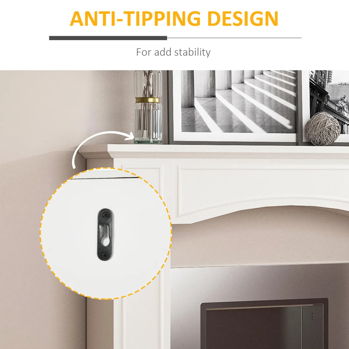 Modern Fireplace Surround Mantel with Decorative Pattern, White