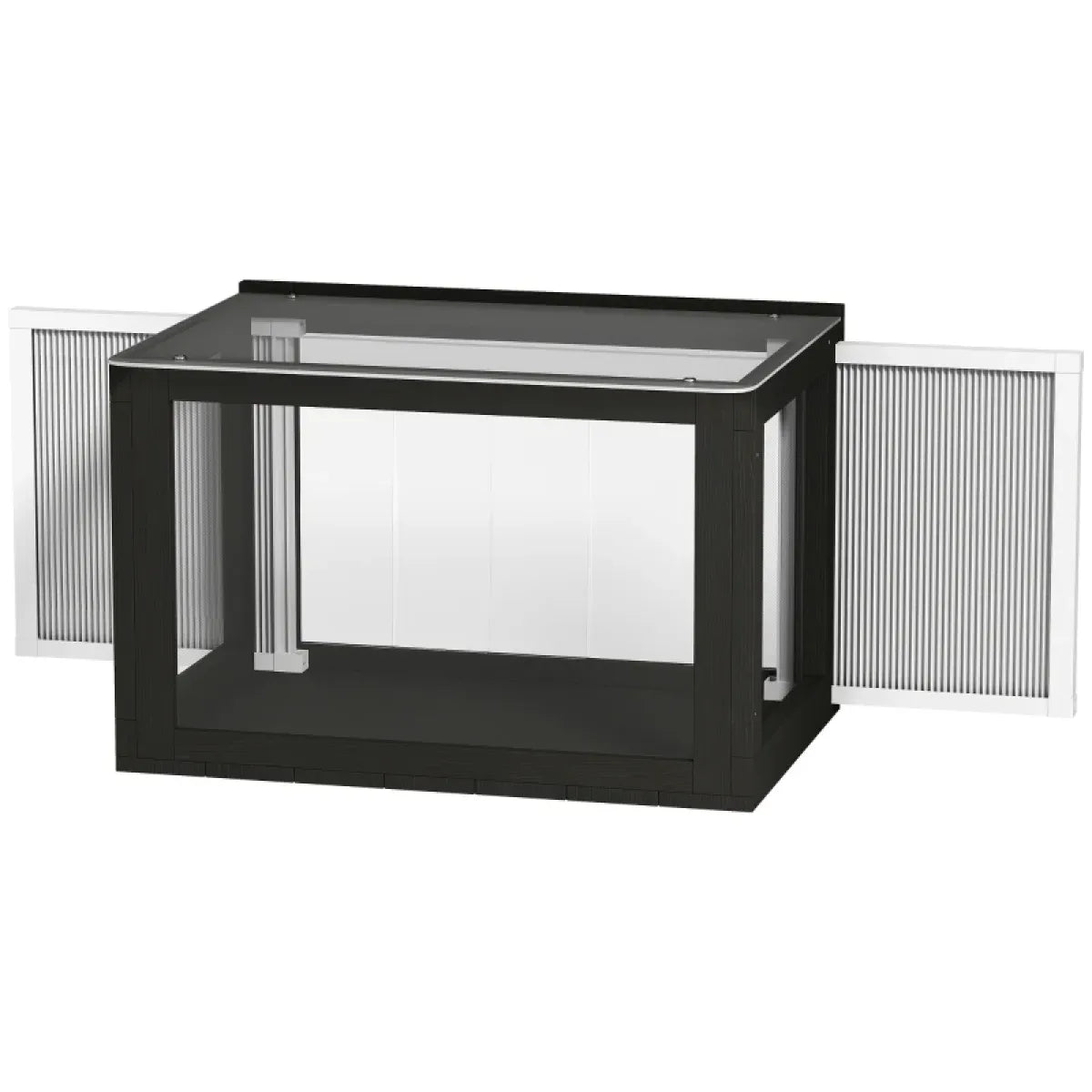 Window-Mounted Outdoor Cat Enclosure with Acrylic Viewing Dome, Black and White