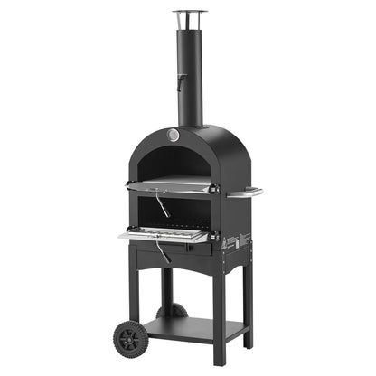 12" Wood-Fired Outdoor Pizza Oven with Wheels, 2-Layer