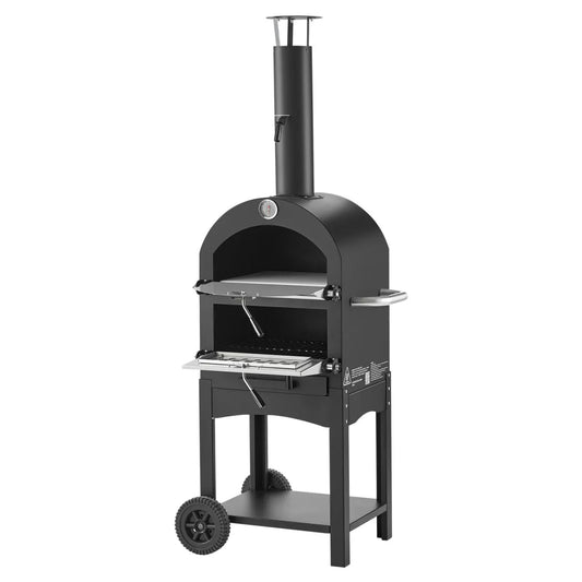 12" Wood-Fired Outdoor Pizza Oven with Wheels, 2-Layer