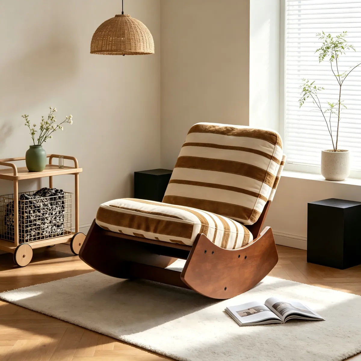 Upholstered Glider Rocking Chair, Solid Wood Frame Accent Chair – view 2