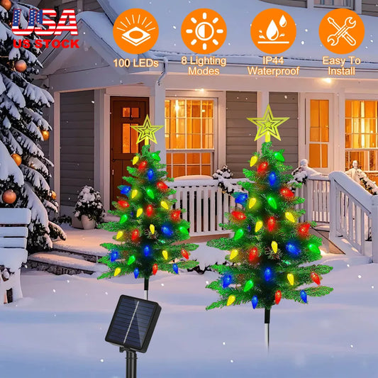 2 Pack Solar Christmas Trees, Outdoor Pathway Lights