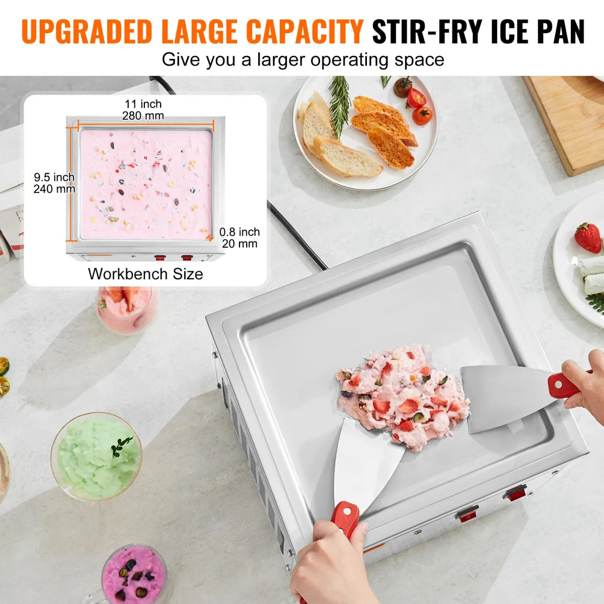 11" Rolled Ice Cream Machine – Stainless Steel Stir-Fry Ice Cream Pan