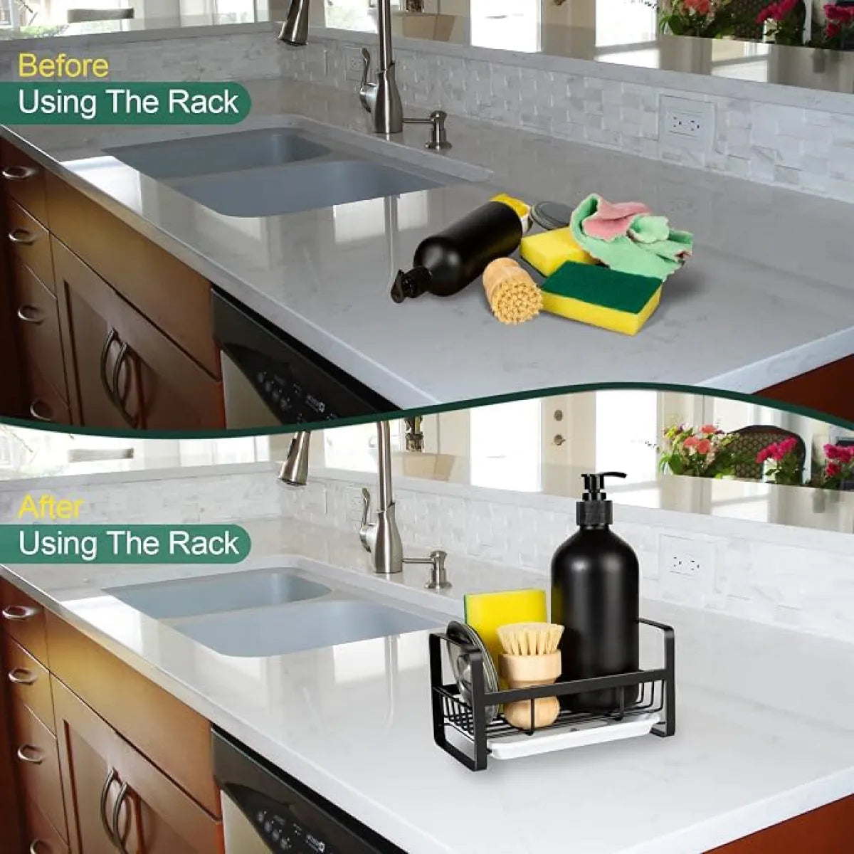 Stainless Steel Sink Caddy – Sponge Holder with Brush & Soap Storage