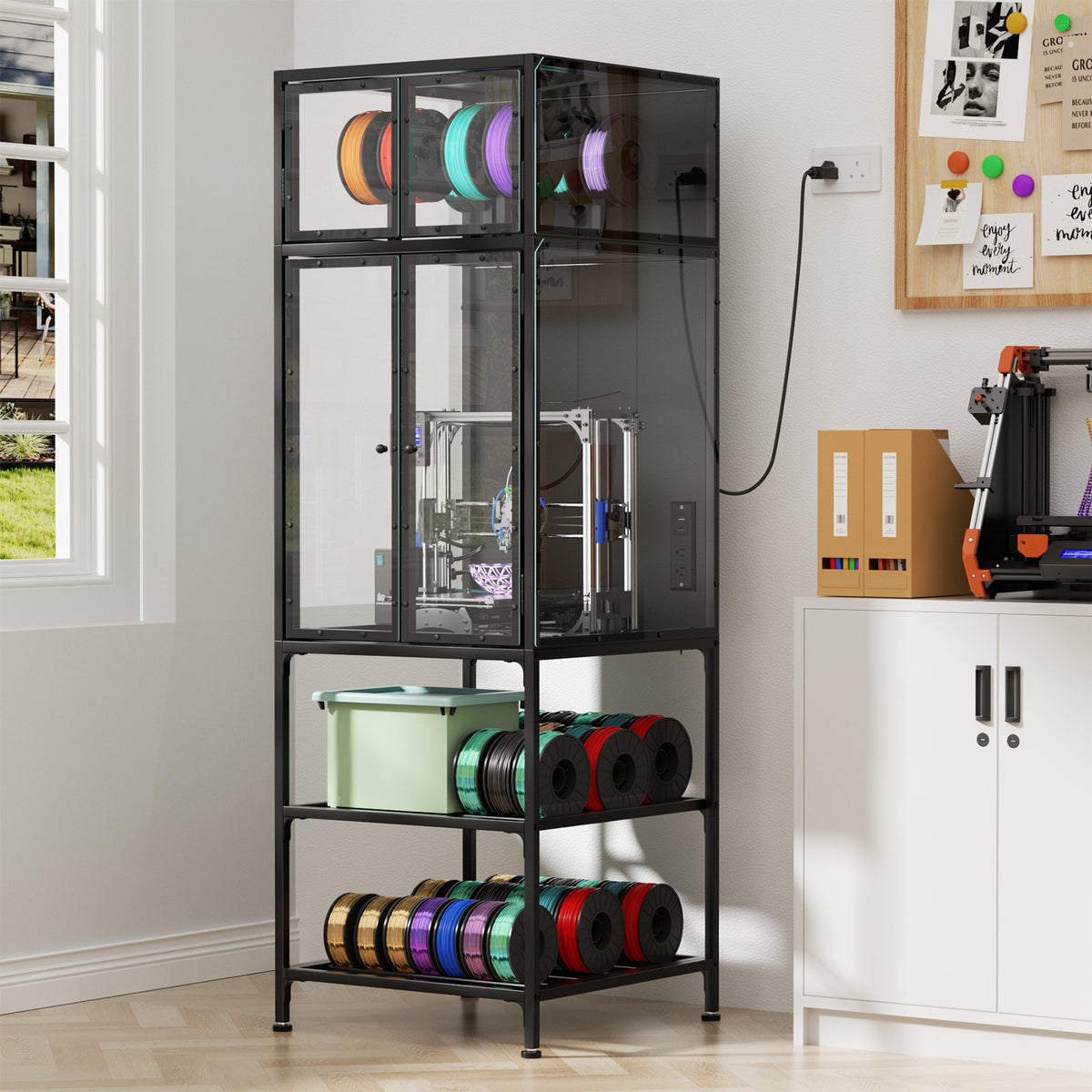 3D printer cabinet with filament storage, black