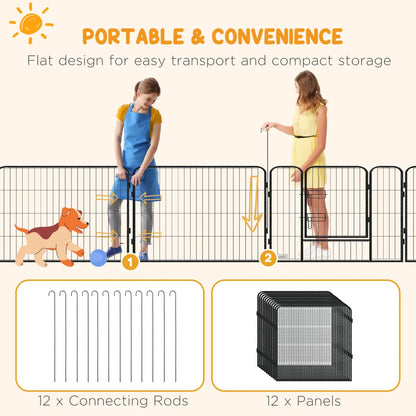 12-Panel Dog Pen with Gate – Heavy-Duty Puppy Playpen Fence