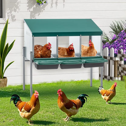 3-Hole Freestanding Chicken Nesting Box with Lid, Green