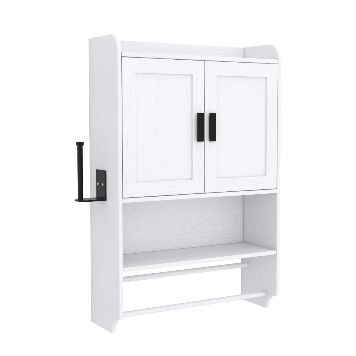 Bathroom Wall Cabinet with Adjustable Shelf, Towel Bar and Paper Holder, White