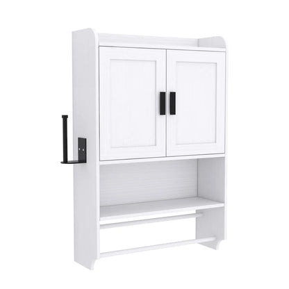 Bathroom Wall Cabinet with Adjustable Shelf, Towel Bar and Paper Holder, White