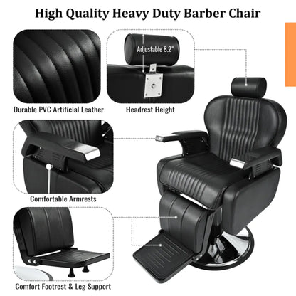 Heavy Duty Reclining Hydraulic Barber Chair, Black