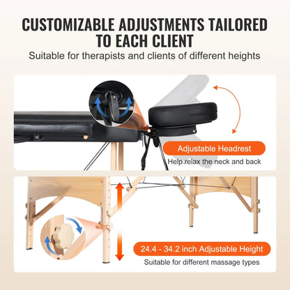 Portable Massage Table, 28" Wide, Black