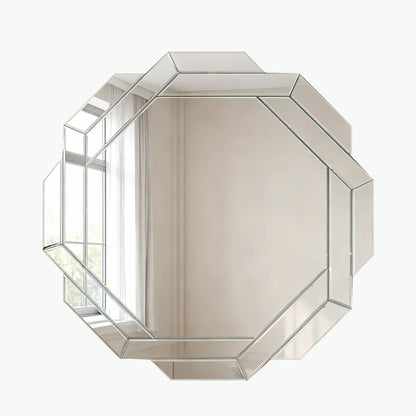 Octagonal Frameless Beveled Wall Mirror, Silver