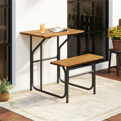 Acacia Wood Patio Table and Bench Set, Combinable for Picnic and Leisure
