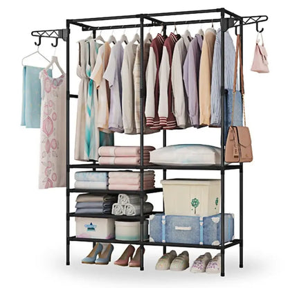 Heavy Duty Metal Garment Rack with Shoe Shelf – Freestanding Clothing Organizer