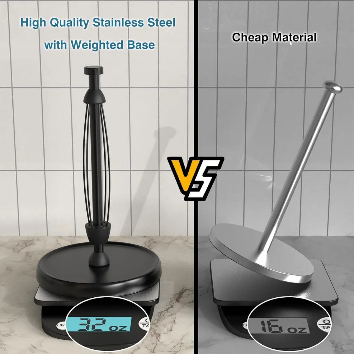 Stainless Steel Paper Towel Holder – Weighted Base One-Handed Tear Stand