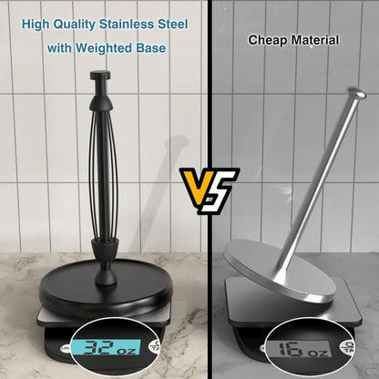Stainless Steel Paper Towel Holder – Weighted Base One-Handed Tear Stand
