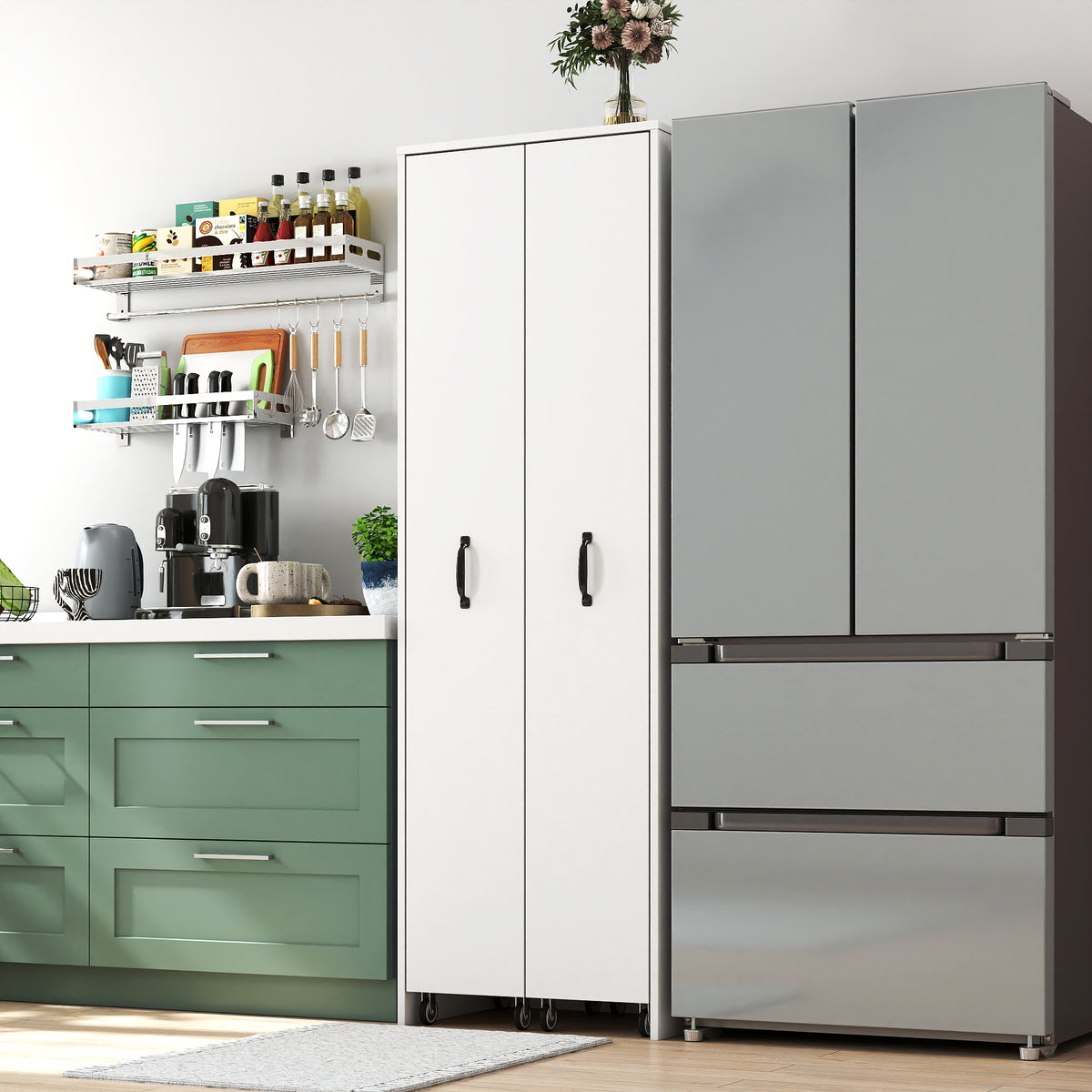4-tier bookcase with pull-out shelves, white