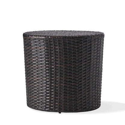 Barrel-Style Outdoor Wicker End Table, Round