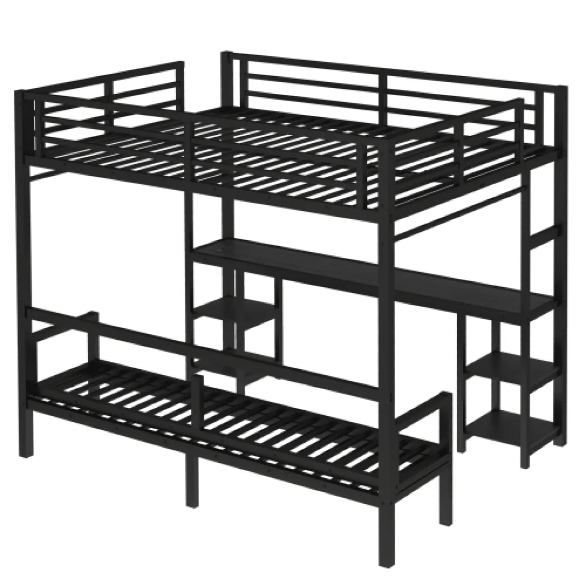 Queen Over Twin XL Metal Bunk Bed – Loft Bed with Desk, Shelves & Fold-Out Sofa, Black – view 9