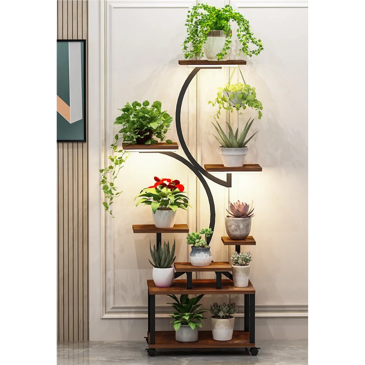 Plant Stand with Grow Lights – 8-Tiered Indoor Plant Shelf, 61" Tall, S-Shaped Metal Rack
