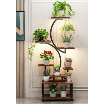 Plant Stand with Grow Lights – 8-Tiered Indoor Plant Shelf, 61" Tall, S-Shaped Metal Rack
