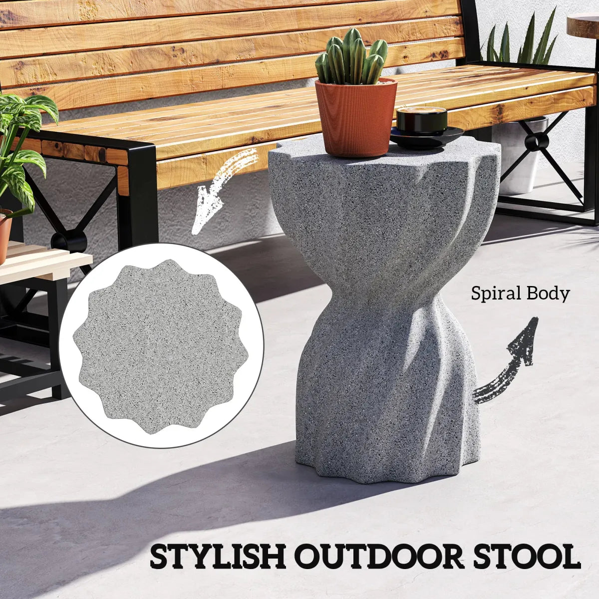 Spiral Flower-Top Garden Stool Side Table, Grey