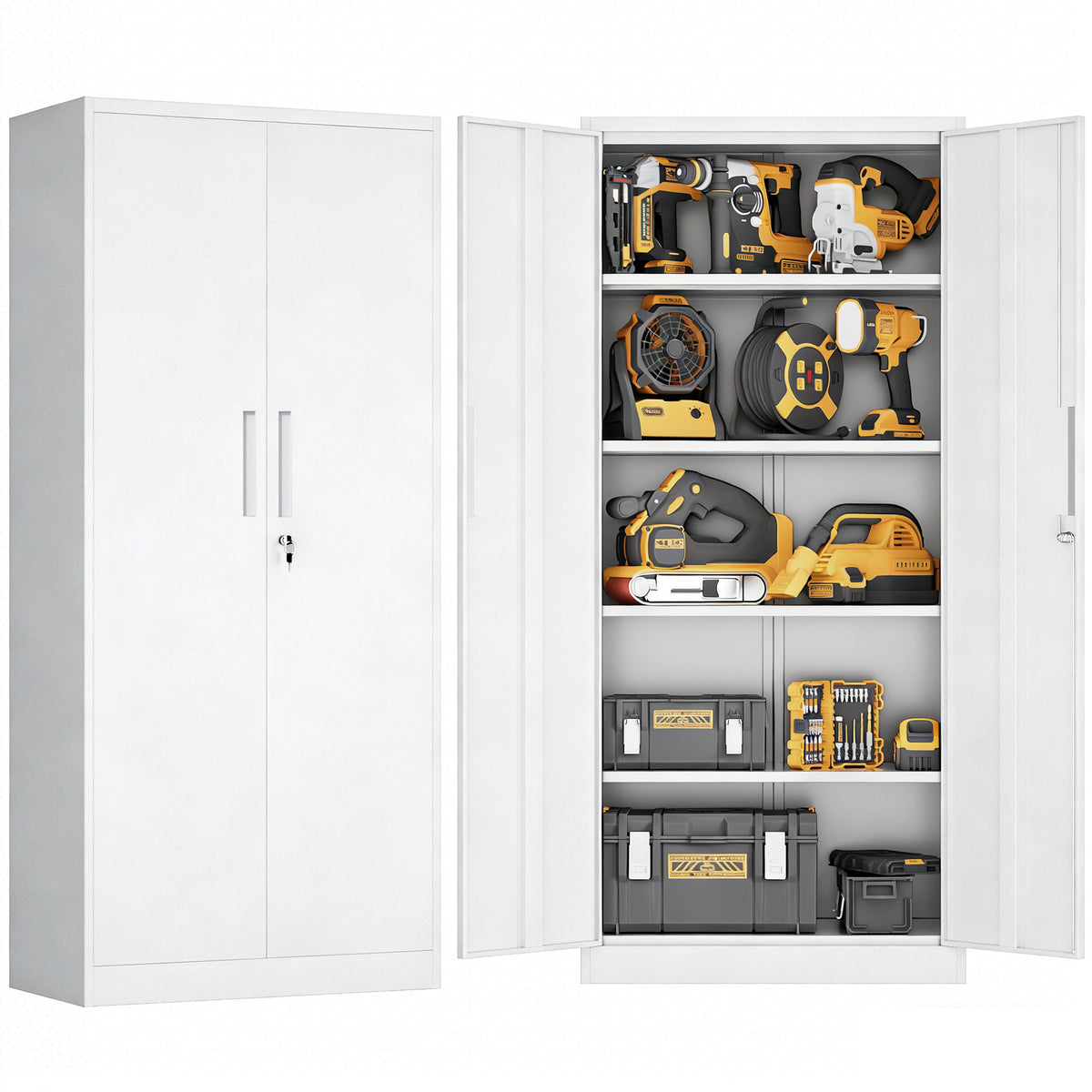 71 inch lockable metal garage cabinet, white