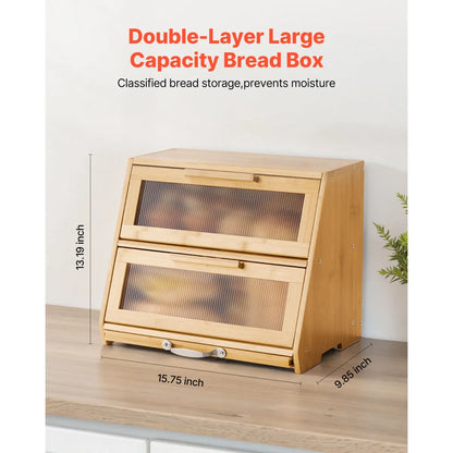 Double-Layer Bamboo Bread Box – Kitchen Counter Storage Container