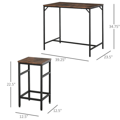 5-Piece Industrial Bar Table & 4 Stools Set, Space-Saving Pub Set – view 2