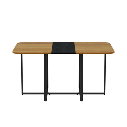 Modern Dual-Texture Dining Table with Marble & Wood-Pattern Top – view 4