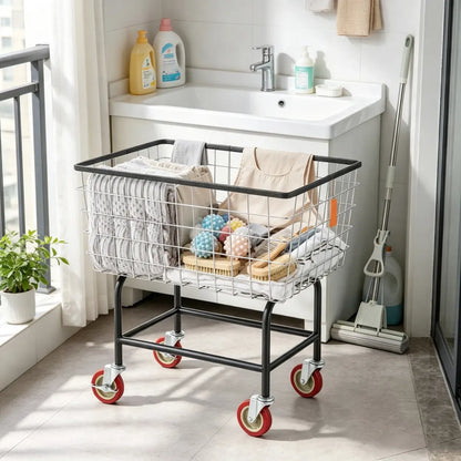 Commercial Grade Wire Laundry Cart with Wheels, 2.8 Bushel Rolling Basket