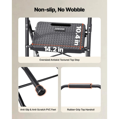 3-Step Folding Step Stool Ladder with Wide Anti-Slip Pedals