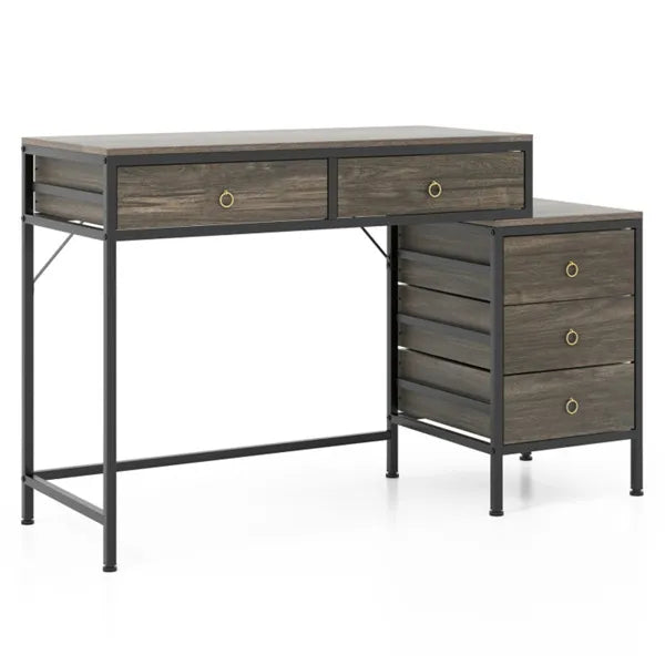 Dual desktop desk with 5 storage drawers